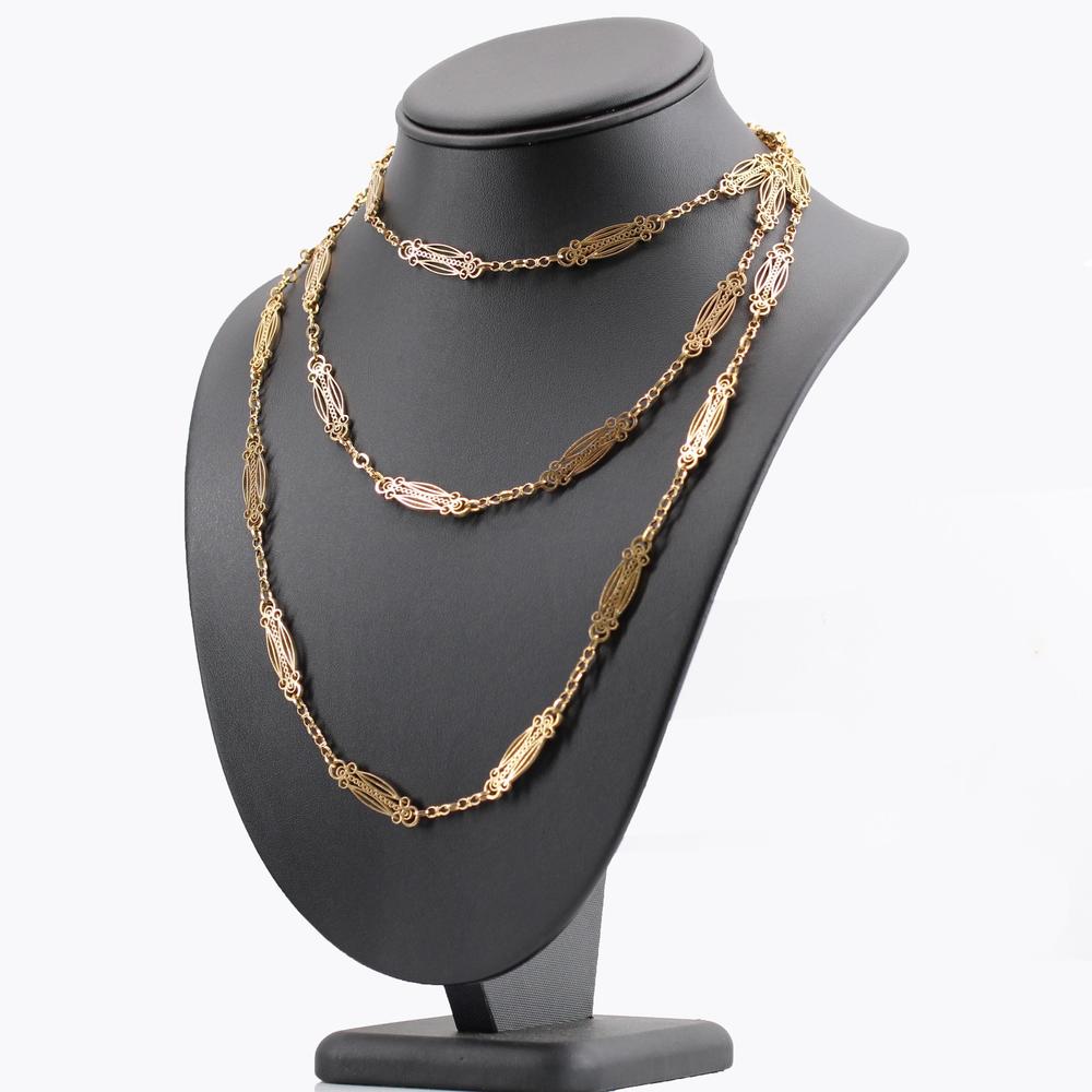 French Art Nouveau 18 Karat Yellow Gold Art Nouveau Long Necklace - Picture 11 of 16
